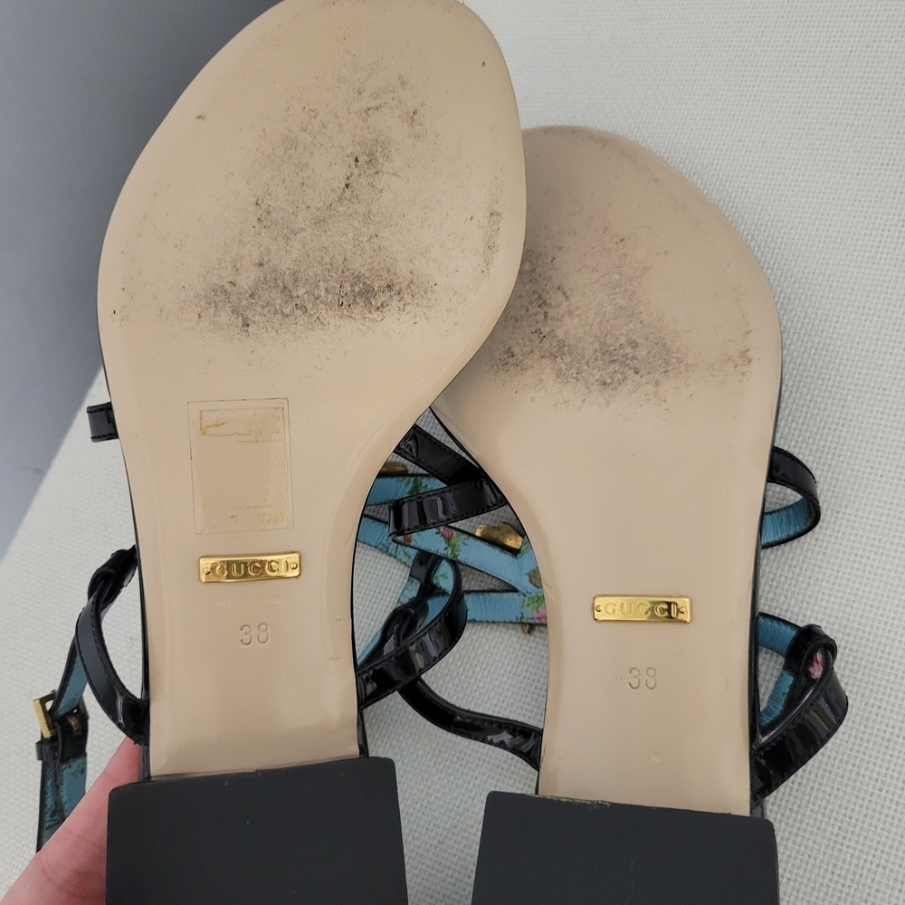 Gucci Black Sandals with Gold Bee Detail - Picture 4 of 8